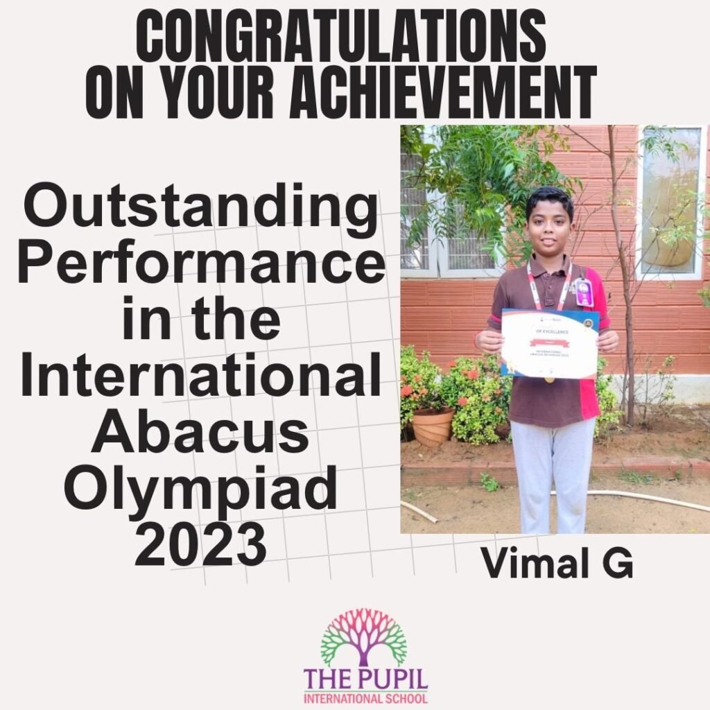 Vimal G: A Brilliant Star at Abacus Olympiad 2023 at The Pupil International School