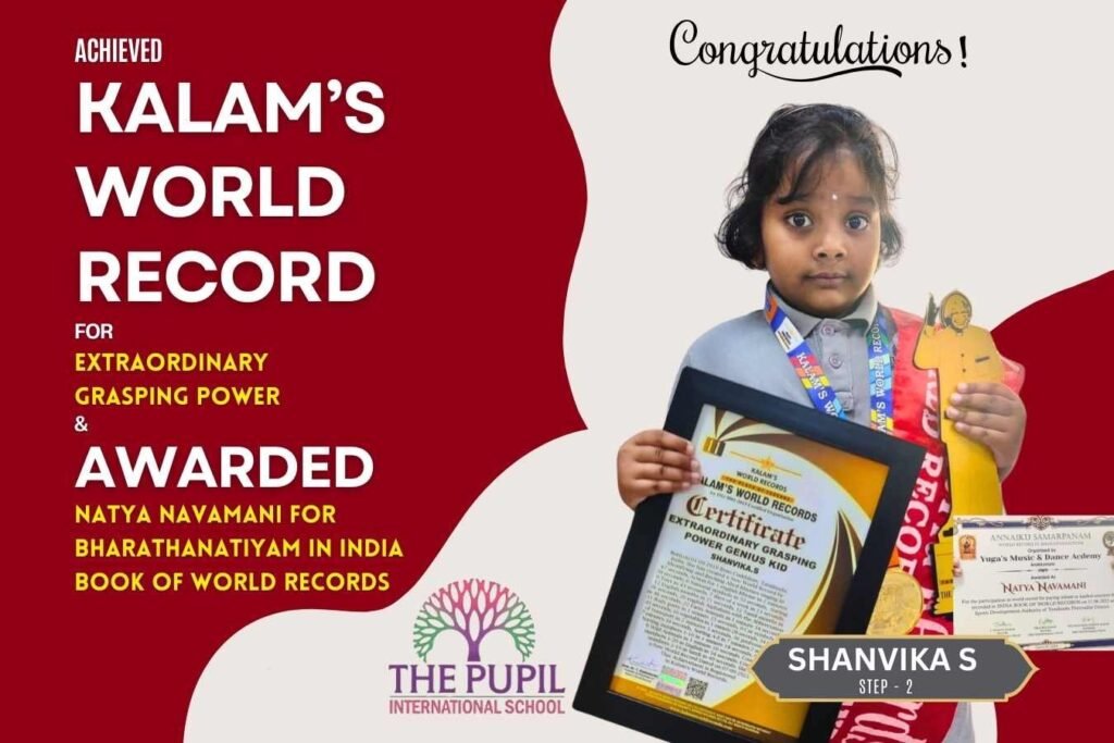 Natya Navamani Shanvika S Achieves Kalam's World Record Recognition at The Pupil International School