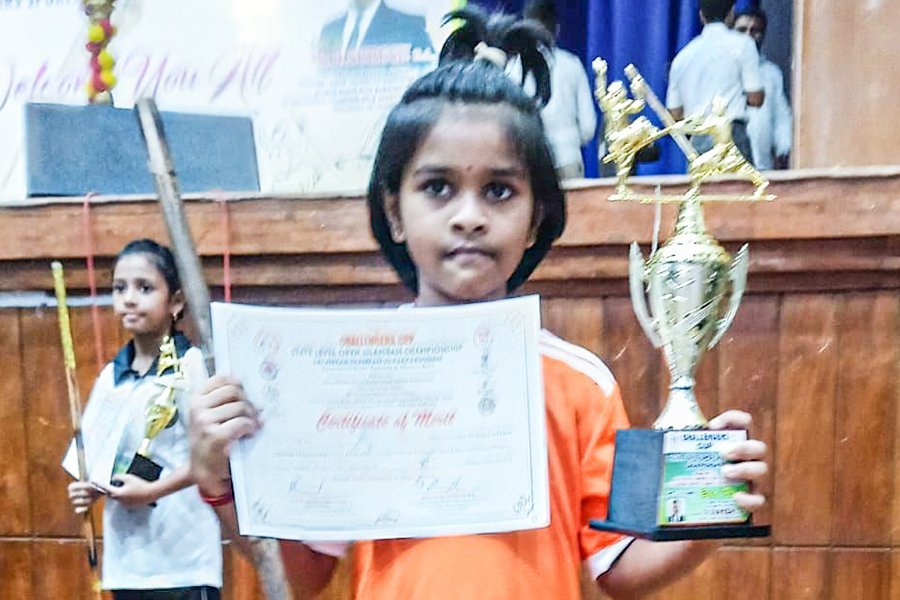 Manasvi K - Form 2 - won 2nd place in silambam at The Pupil International School