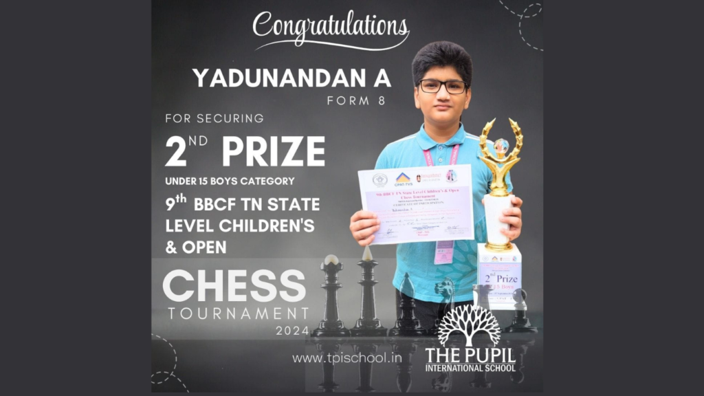 Yadunandan A Shines at State-Level Chess Tournament at The Pupil International School