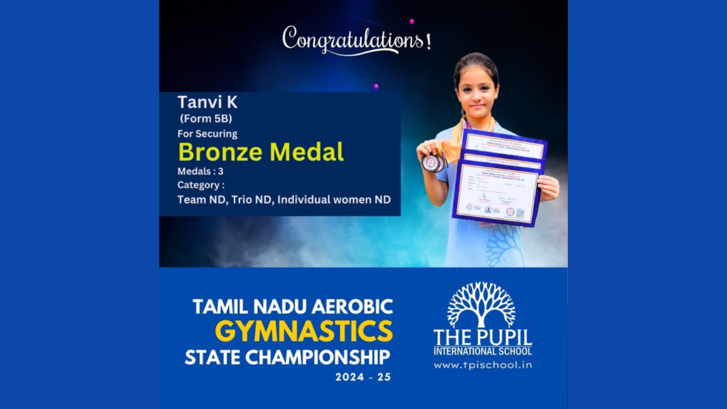 Tanvi K Shines Bright at the Tamil Nadu Aerobic Gymnastics Championship at The Pupil International School