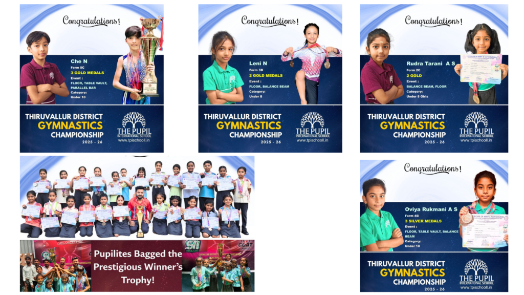 Victory at the Thiruvallur District Gymnastics Championship 2025–26 at The Pupil International School