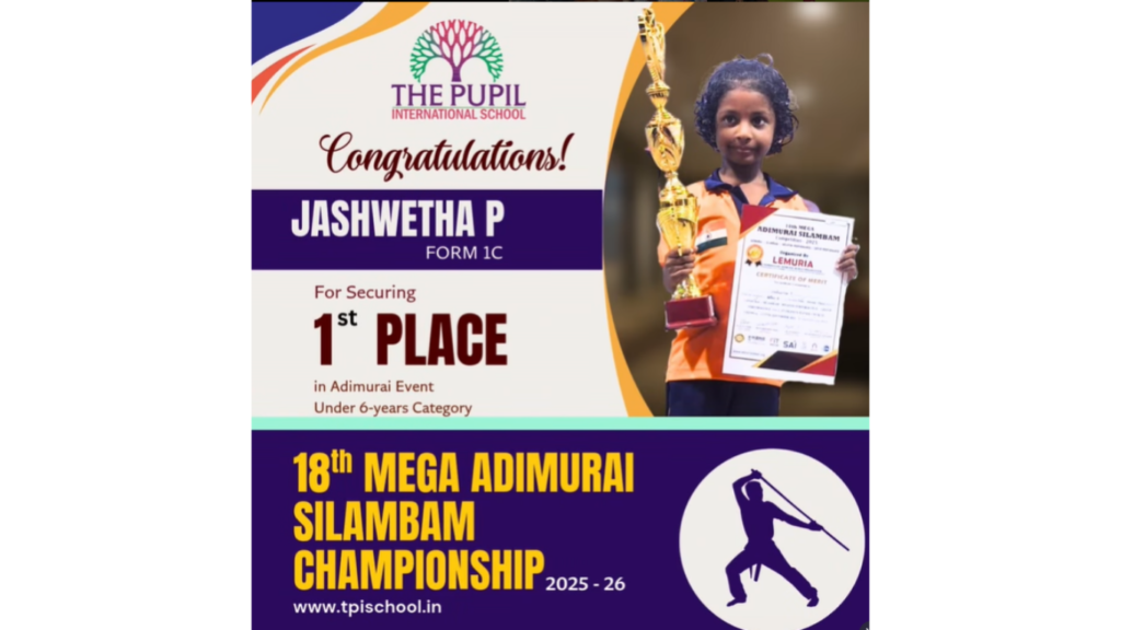 Congratulations to P. Jashwetha at The Pupil International School