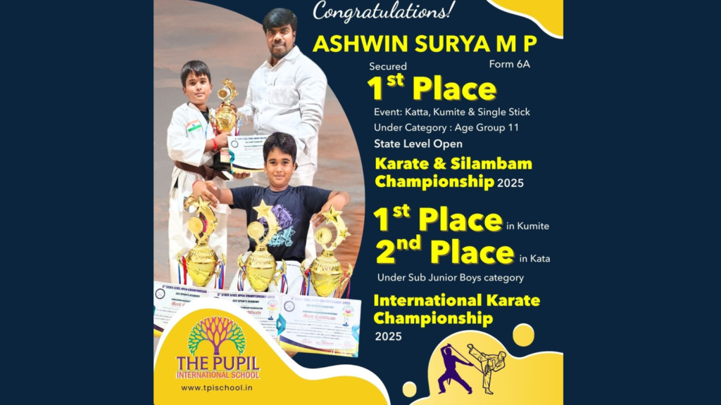 Congratulations to our young champion, Ashwin Surya M P at The Pupil International School